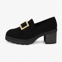 Women's Heeled Loafers with Gold Horsebit