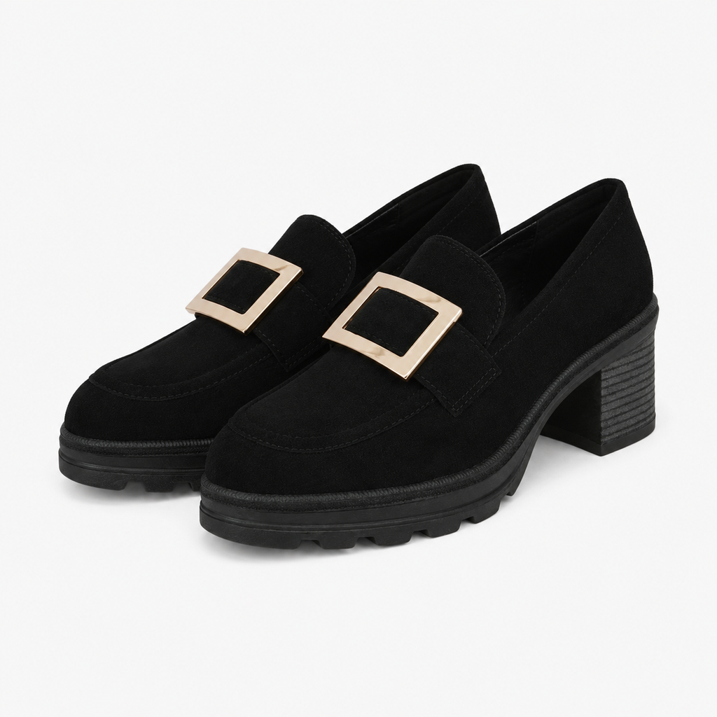 Women's Heeled Loafers with Gold Horsebit