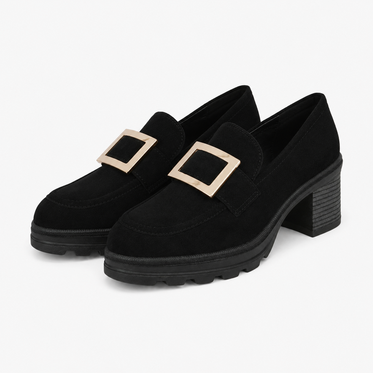 Women's Heeled Loafers with Gold Horsebit
