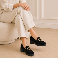 Women's Heeled Loafers with Gold Horsebit