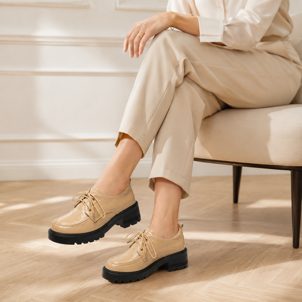 Women's Heeled Loafers with Notched Sole