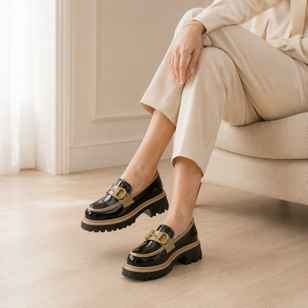 Women's Square-Heel Loafers with Thick Sole