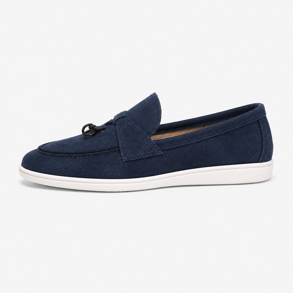 Women's Navy Blue Leather Loafers