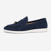 Women's Navy Blue Leather Loafers