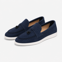 Women's Navy Blue Leather Loafers