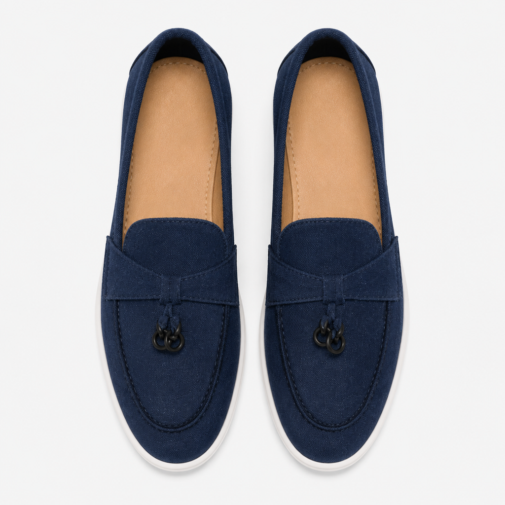 Women's Navy Blue Leather Loafers