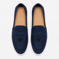 Women's Navy Blue Leather Loafers