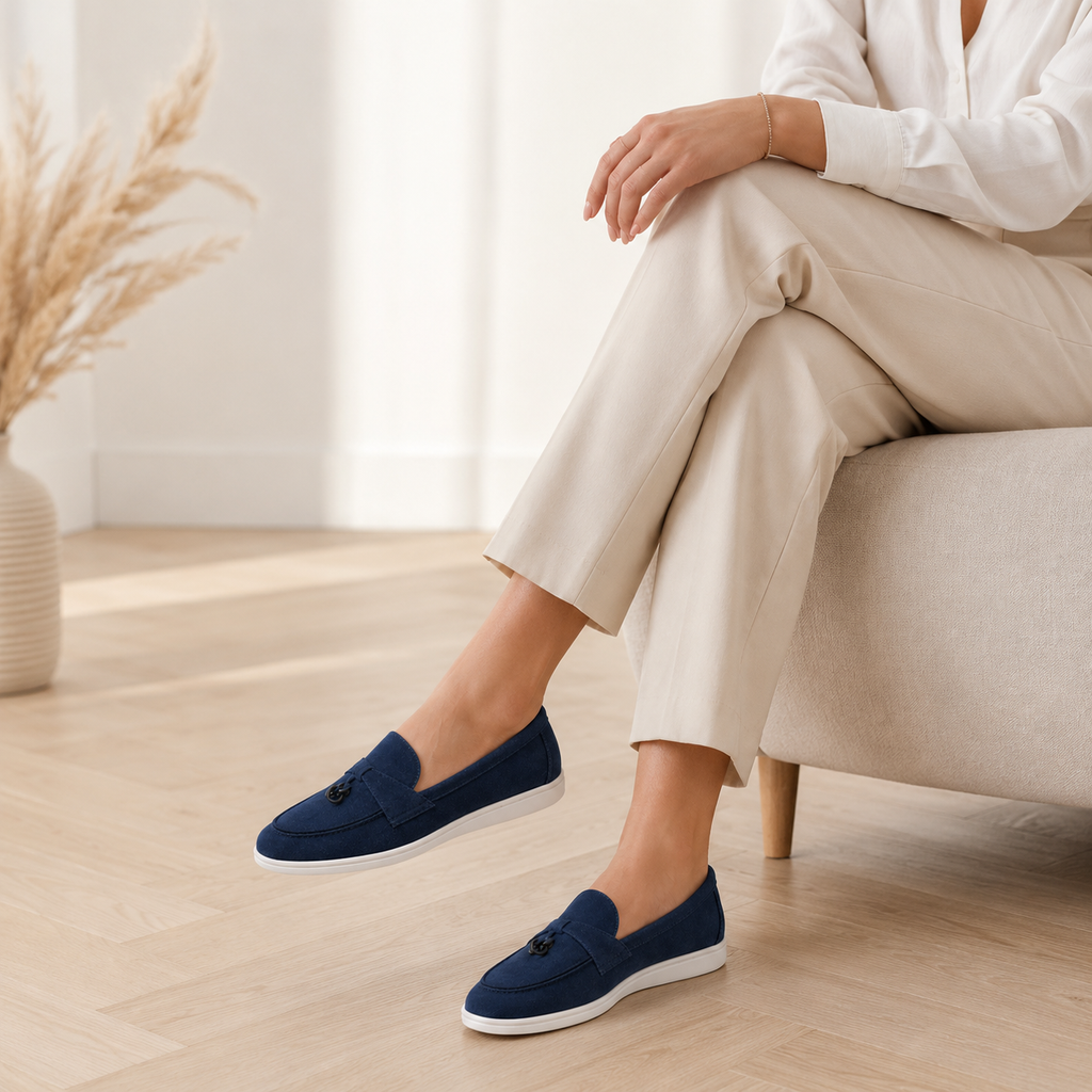 Women's Navy Blue Leather Loafers
