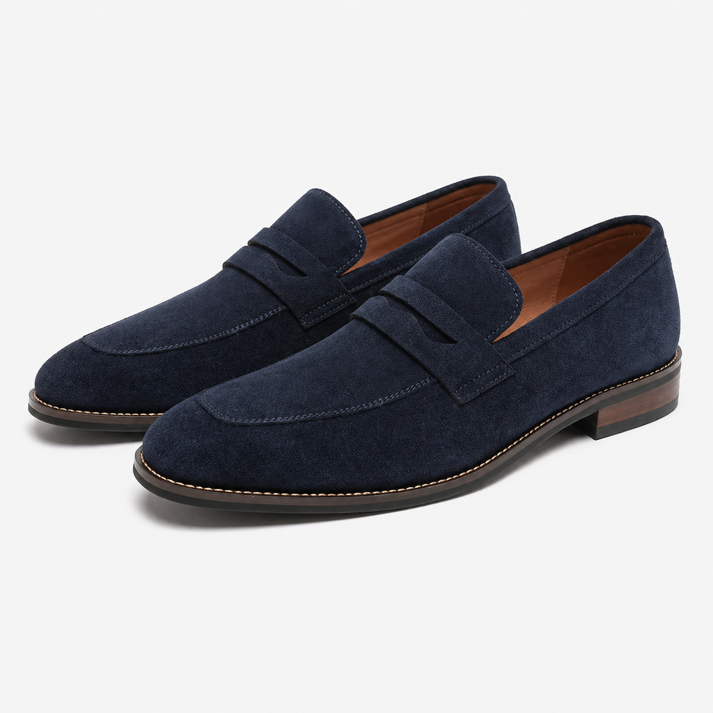 Men's Navy Blue Leather Loafers