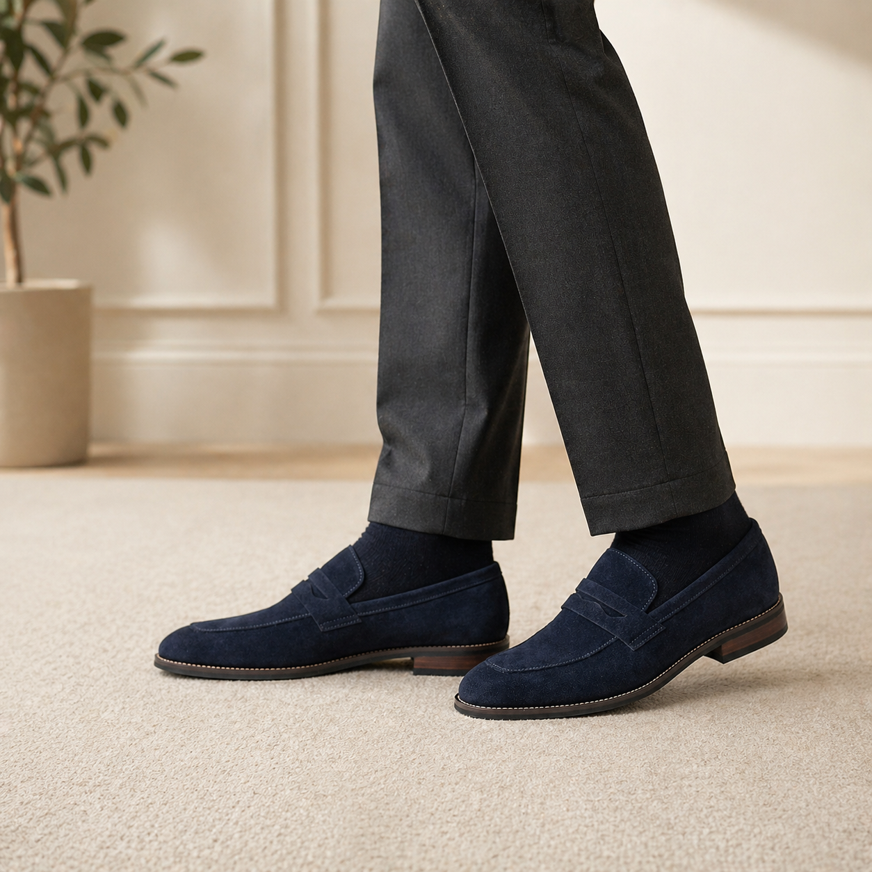 Men's Navy Blue Leather Loafers
