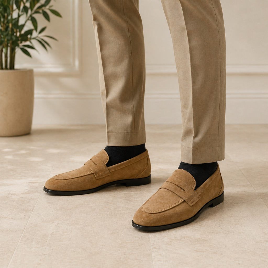 Men's Beige Leather Loafers