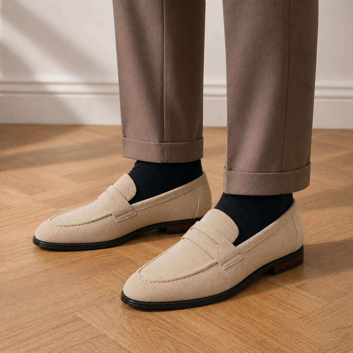 Men's Suede Loafers – Beige