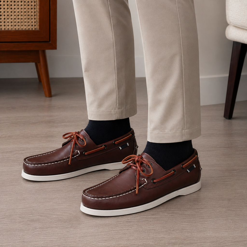 Men's Boat Loafers with Leather Laces