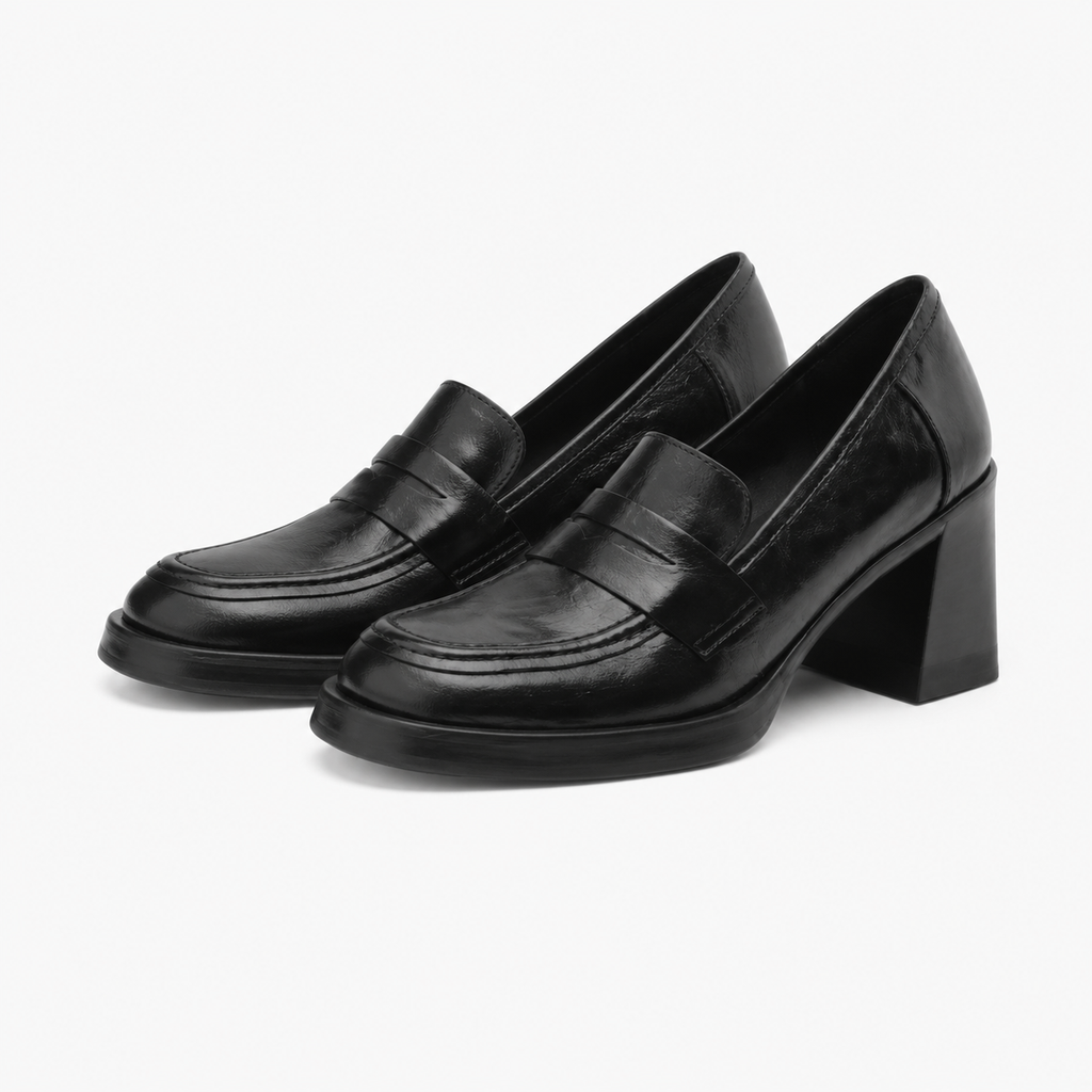 Women's Square-Heel Loafers – Black