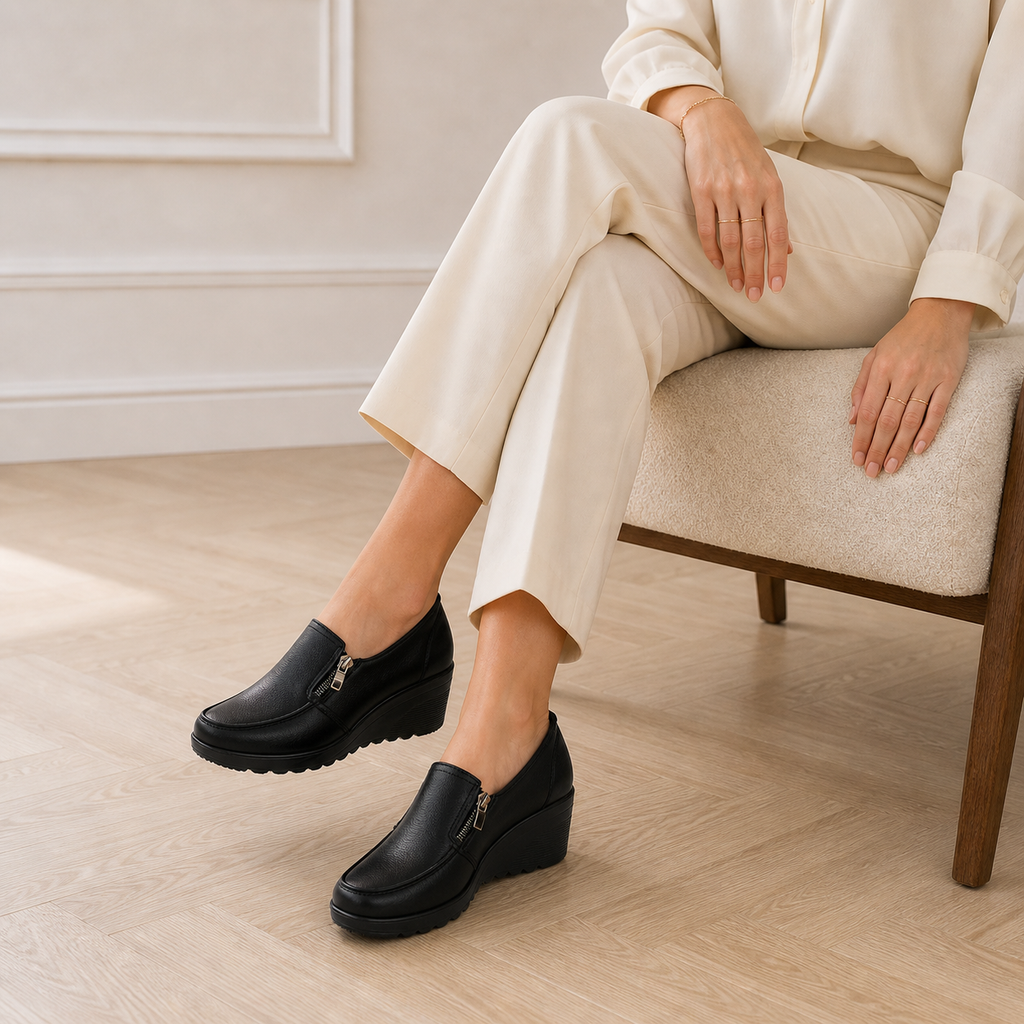 Women's Leather Wedge Loafers