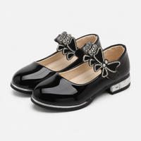 Girls' Black Leather Loafers