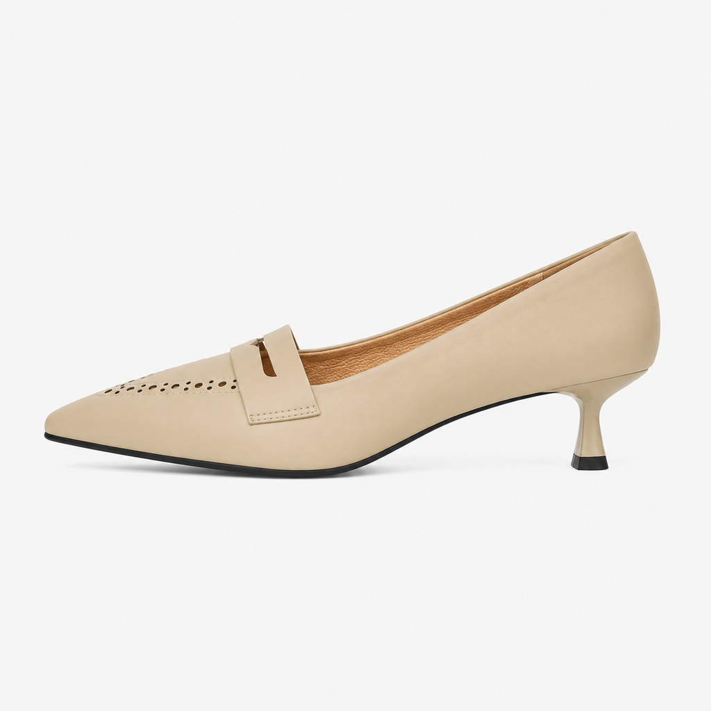 Women's Beige Heeled Loafers