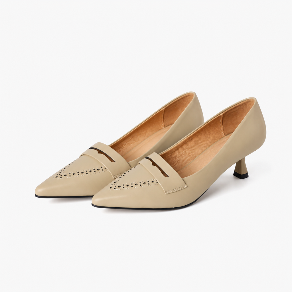 Women's Beige Heeled Loafers