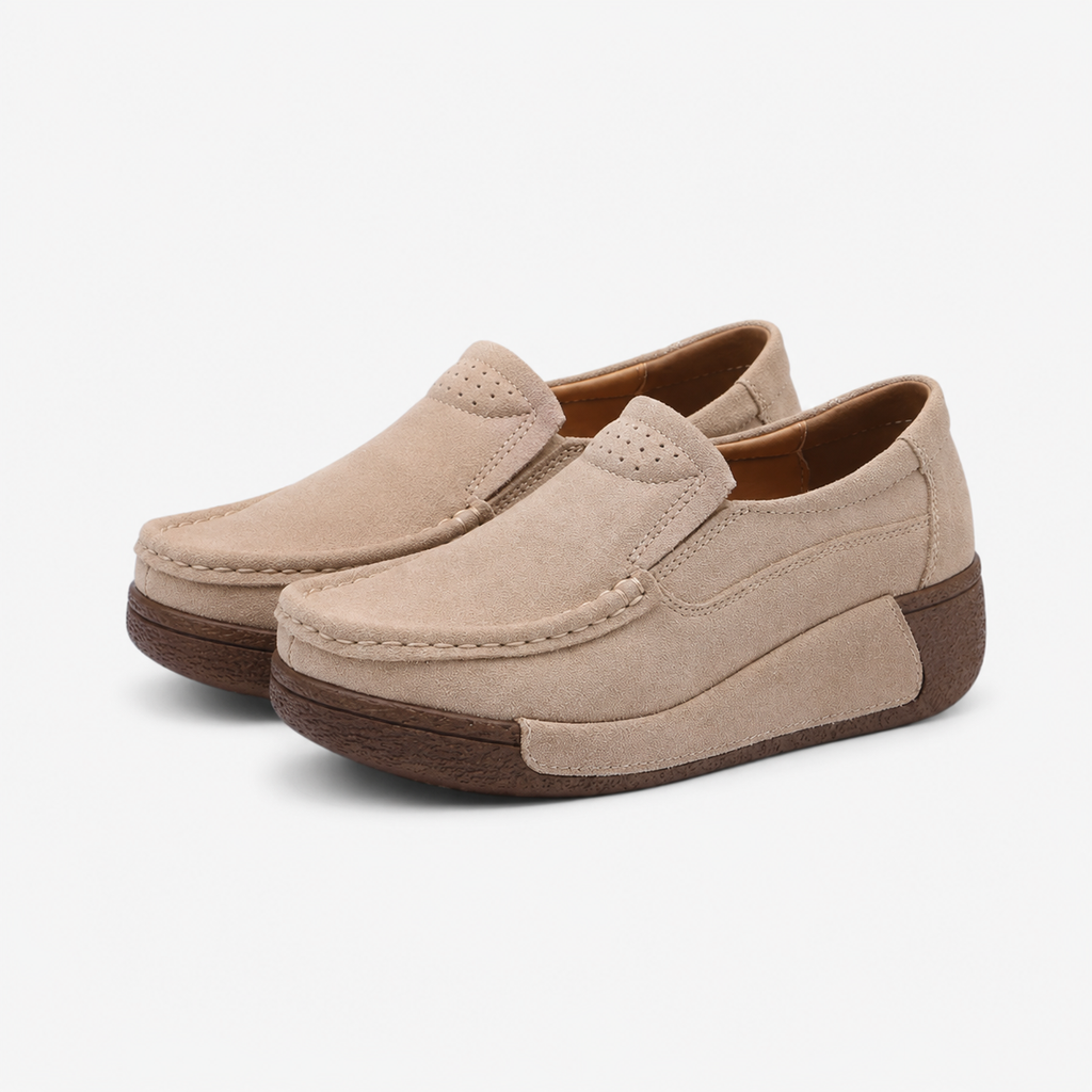Women's Beige Wedge Loafers