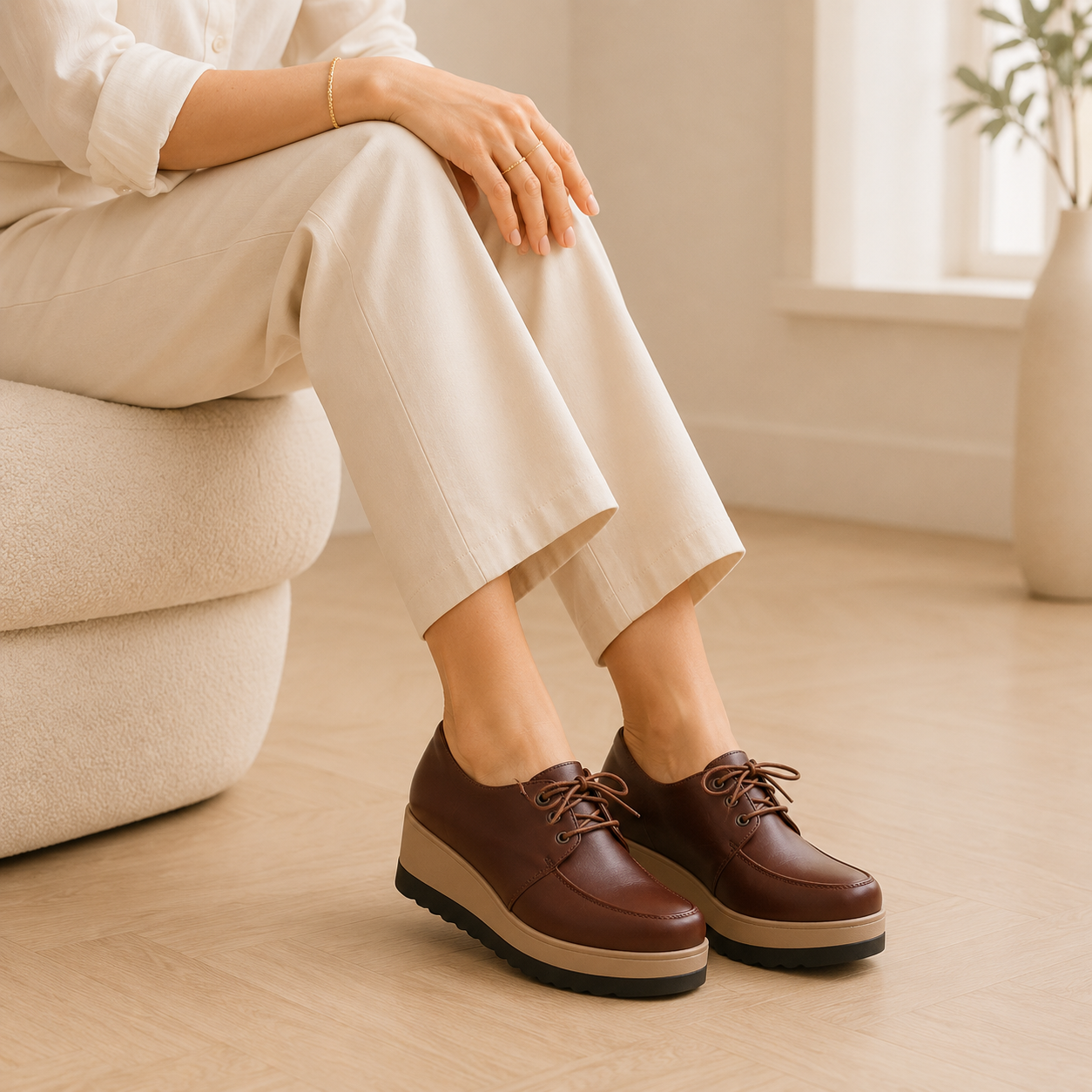Women's Brown Wedge Loafers