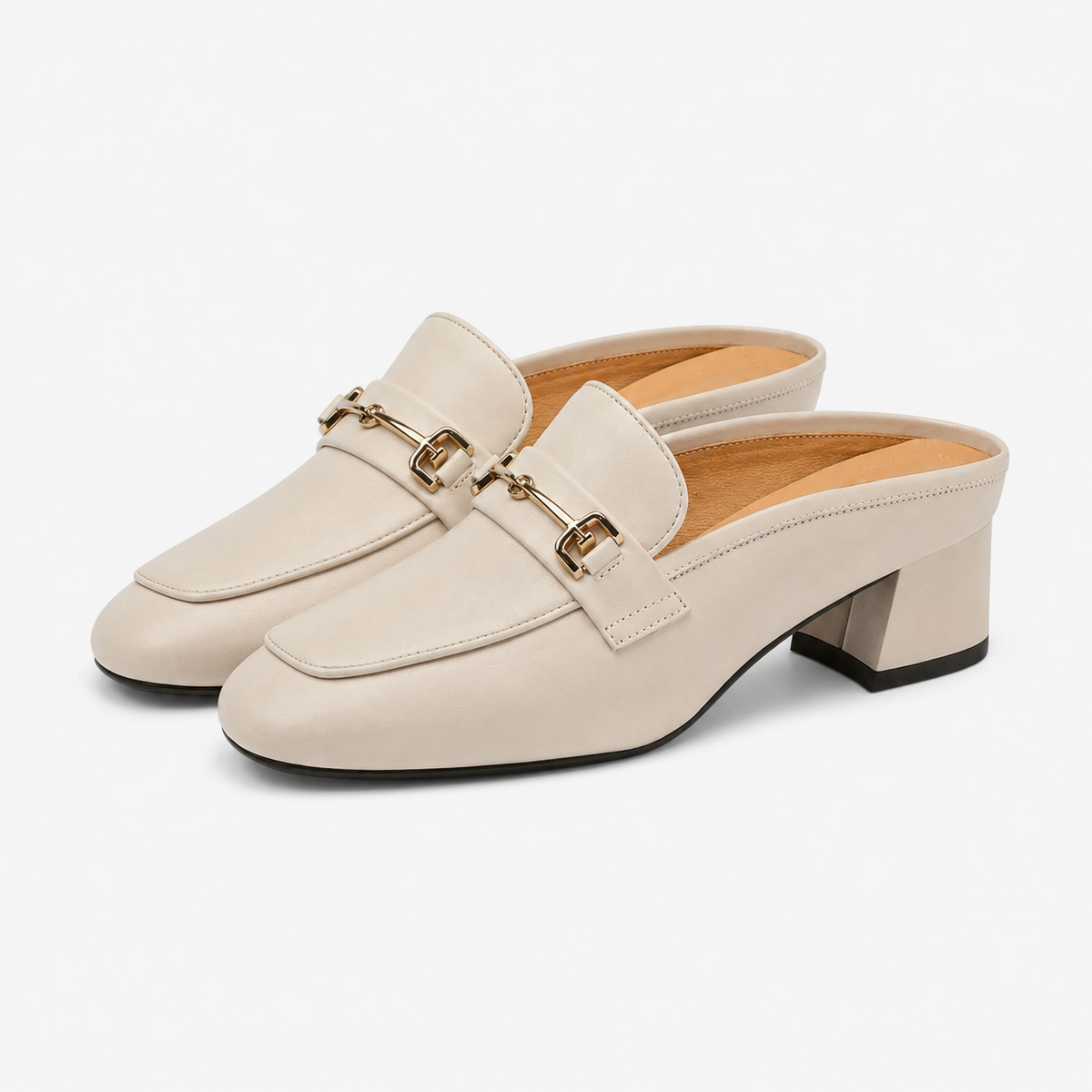 Women's Square-Heel Loafers – Beige
