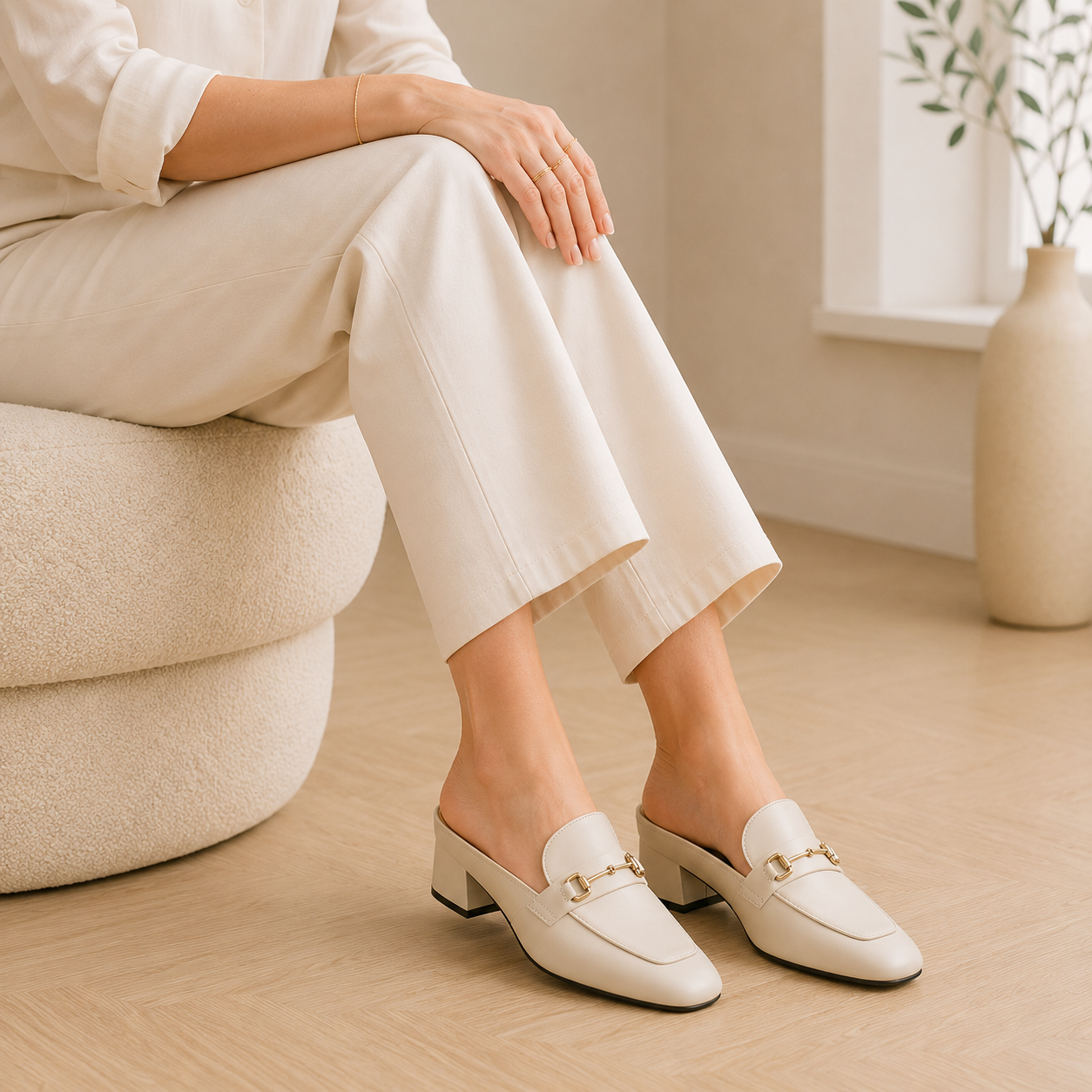 Women's Square-Heel Loafers – Beige