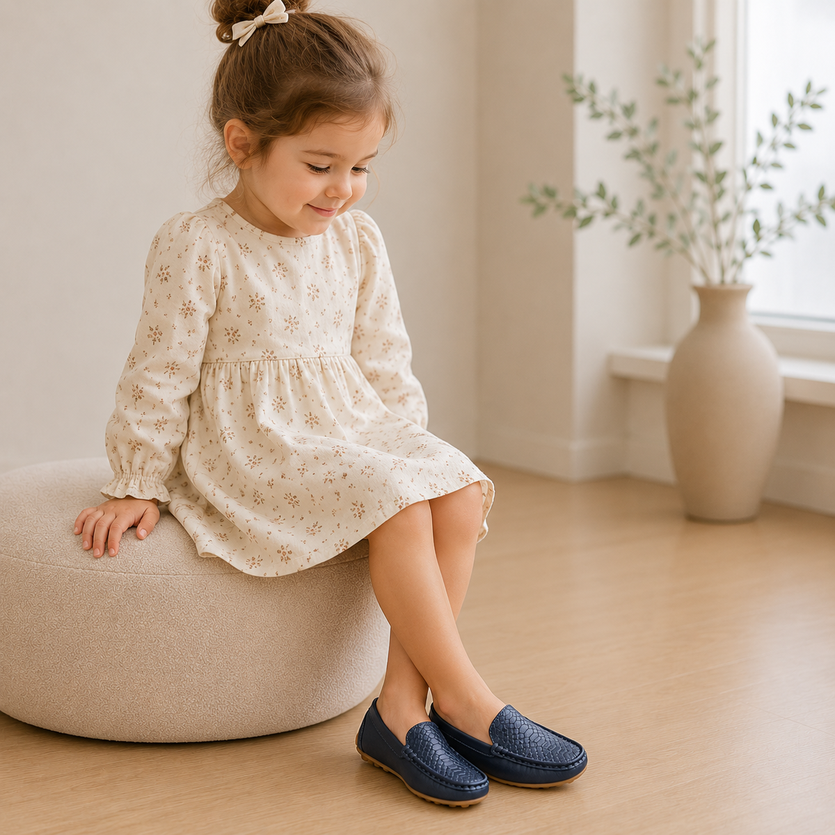 Girls' Navy Blue Leather Loafers