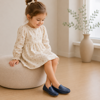 Girls' Navy Blue Leather Loafers