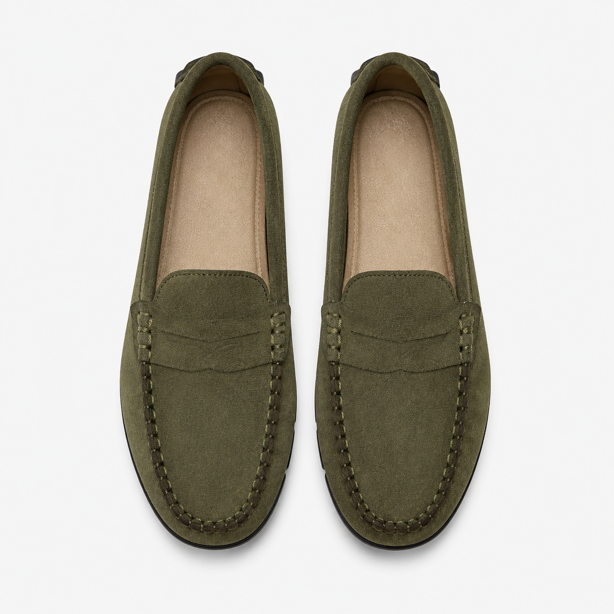 Women's Khaki Suede Loafers