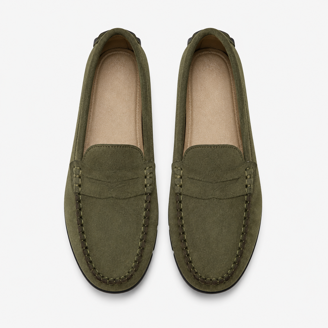 Women's Khaki Suede Loafers