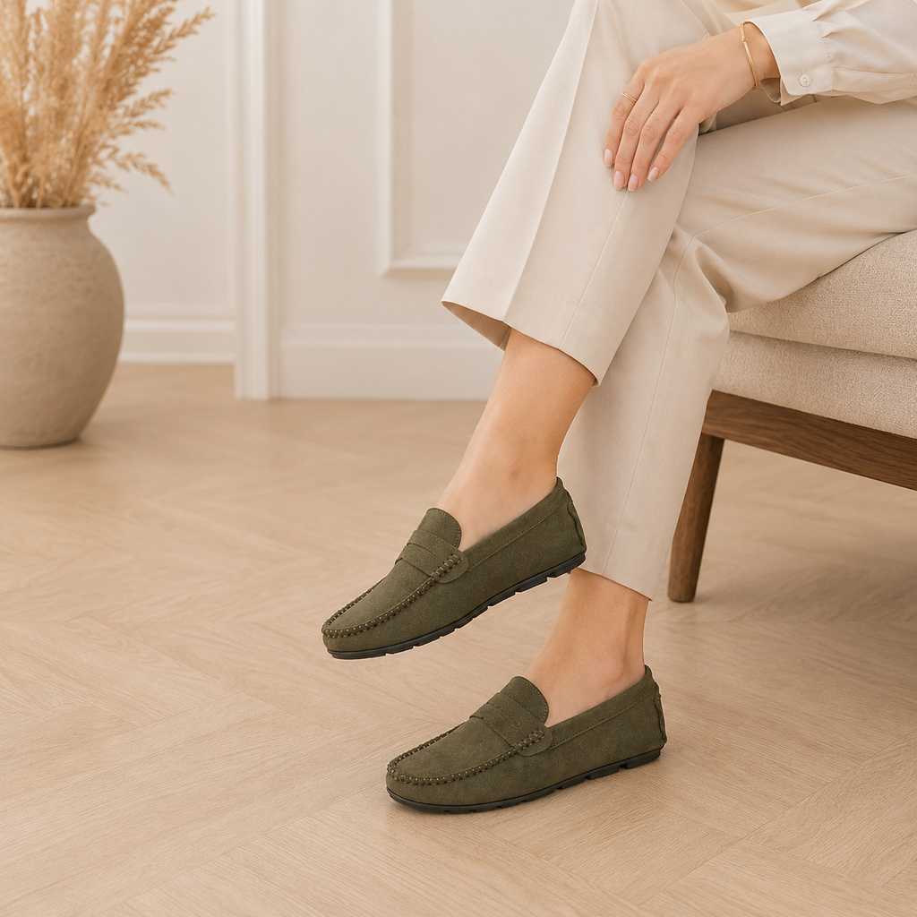 Women's Khaki Suede Loafers